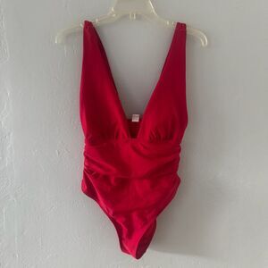 Women's Swimsuit Bathing Suit One Piece - Deep V Neck With High Waist Red Medium